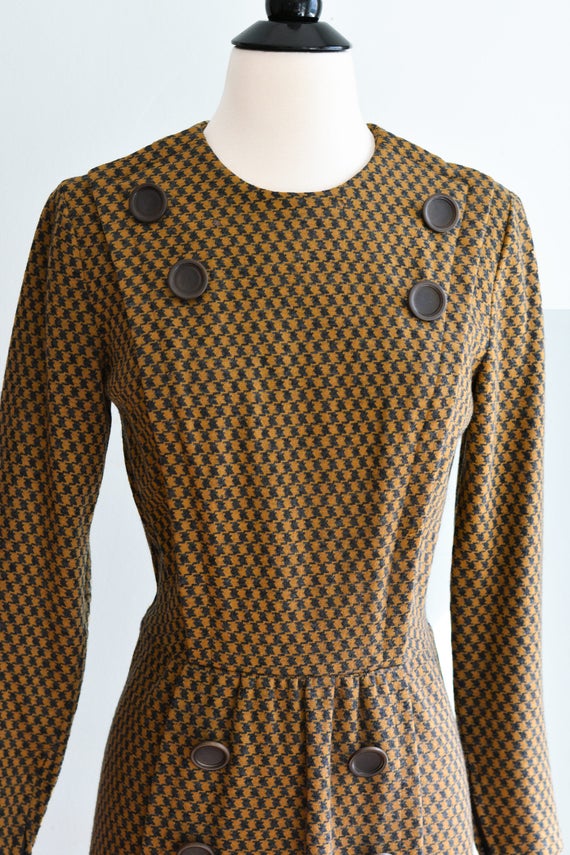 Vintage 1960s Herringbone Dress by Carlyle|28" Wa… - image 2