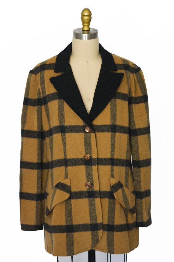 Vintage 1970s 1980s Plaid Blazer Coat
