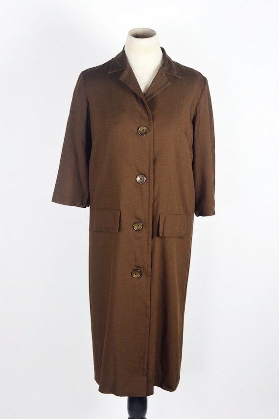 Vintage 1950's/60's Milk Chocolate Linen Coat wit… - image 4