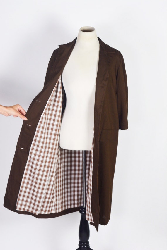 Vintage 1950's/60's Milk Chocolate Linen Coat wit… - image 1