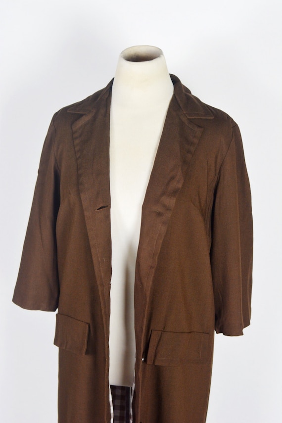 Vintage 1950's/60's Milk Chocolate Linen Coat wit… - image 2