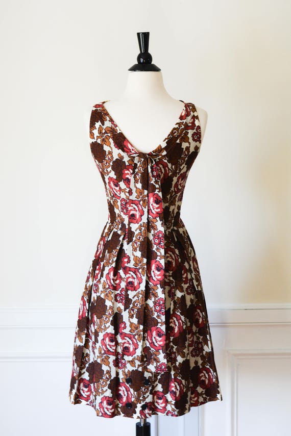 Vintage 1960s Rose Print Party Dress/Waist 25" - image 4