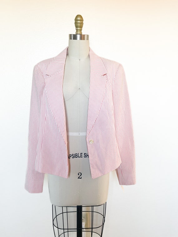 1980s Pink and White Striped Seersucker Blazer - image 2