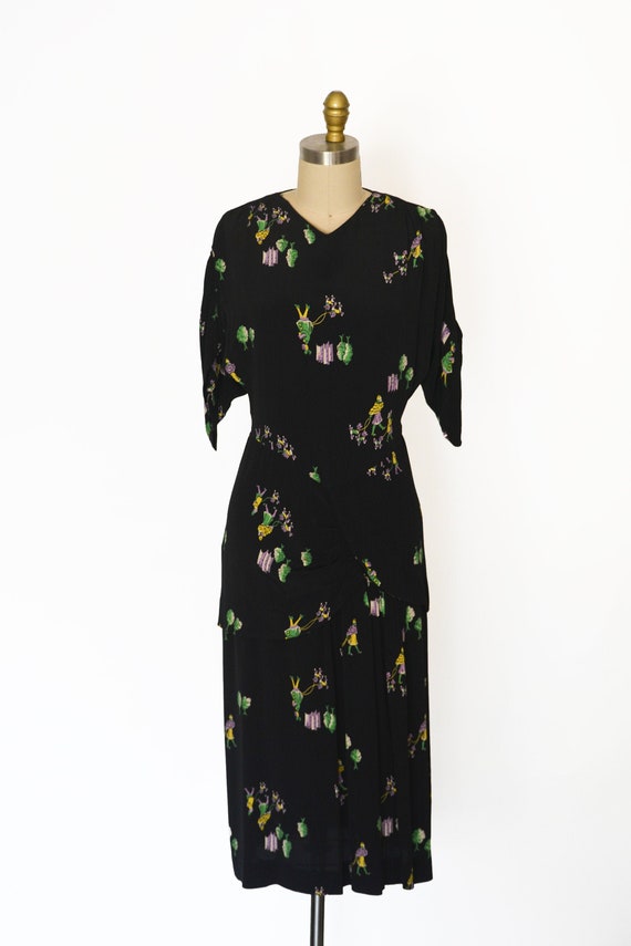 Vintage 1940s Novelty Print Dress|Waist 28”