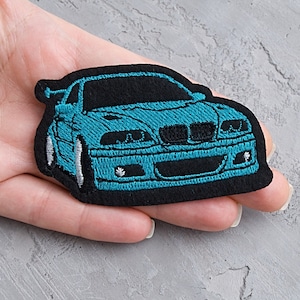 Green car patch 80mm, Sports Race Car applique, Rally Blue Iron On Patch, Street racing - 3 1/8&quot;