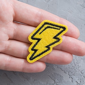 Lightning patch 52mm, Yellow iron on applique. Embroidered badge. Patch rock. Thunder patch for customization Teen Backpack Jacket - 2 1/16&quot;