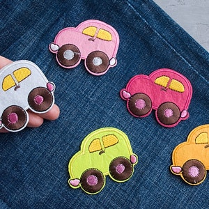 子供用車パッチ 66 mm、子供用絵アップリケ、DIY シャツ、自分で作るパーカー、自動刺繍アイロンパッチ - 2 5/8"