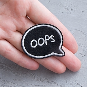 Oops iron-on Embroidered patch 45mm. Jacket patch, Cartoon applique motif, Speech bubble notions, Cartoon slang word - 1 3/4&quot;
