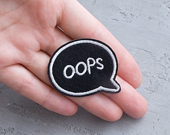Oops iron-on Embroidered patch 45mm. Jacket patch, Cartoon applique motif, Speech bubble notions, Cartoon slang word - 1 3/4&quot;