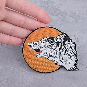 Wolf Head Embroidered Iron On Patch for Jacket, Backpack, Hat. Badge Applique Gift for Wolf Lover / 3.5"