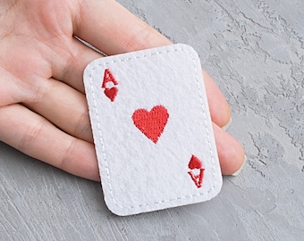 Herz Ass Aufnäher 60mm, Karte der Liebe, Aufbügler Aufbügler, Aufbügler, Spielkarten, rotes Herz Applikation - 2 3/8"