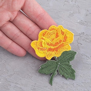Yellow Rose patch 70mm. Flower Iron-on embroidered applique for cloth, bags, decoration - 7"