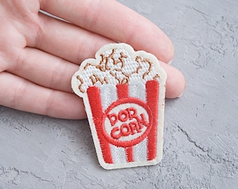 Pop Corn patch 2 3/8", Popcorn food badge, Clothing applique. Embellishments Embroidery patch