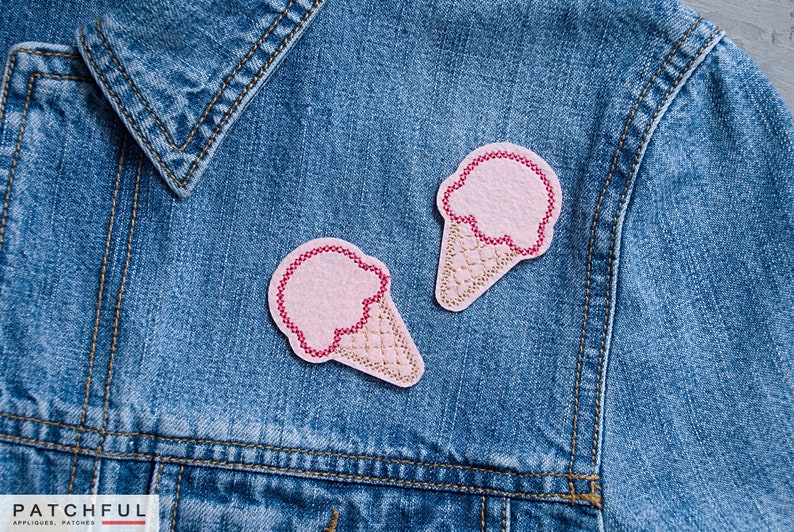 Ice Cream Cone Ironon Patch Ice Cream Badge Pink Girly Etsy