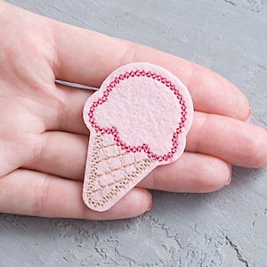Ice Cream Cone Iron-On Patch, Ice Cream Badge, Pink Girly Patch, Embroidered food Applique, Embroidery Badge, Pop Culture Gift - 2 3/16&quot;