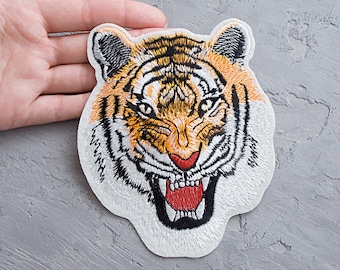 Großer Tigerkopf Aufnäher, Applikation zum Aufbügeln (13 cm)