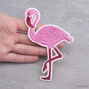 Large Flamingo patch 12cm, Pink bird iron-on patch, Tropical patch, Girl badge gift, DIY Embroidery, Girly applique