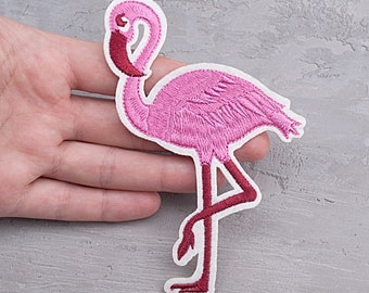 Parche termoadhesivo grande de flamenco, aplique de ave tropical rosa - 12 cm