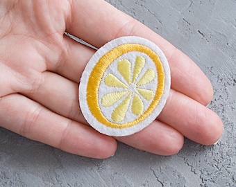 Lemon iron-on patch 45mm, Citrus fruit embroidered applique for Coat, T-Shirt, Jeans decor or repair