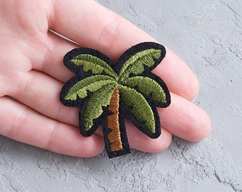 Olive Palm Tree patch 50mm. Embroidered Iron on patch for Tropical lover gift, For Jacket, Clothes repair and decoration - 2"