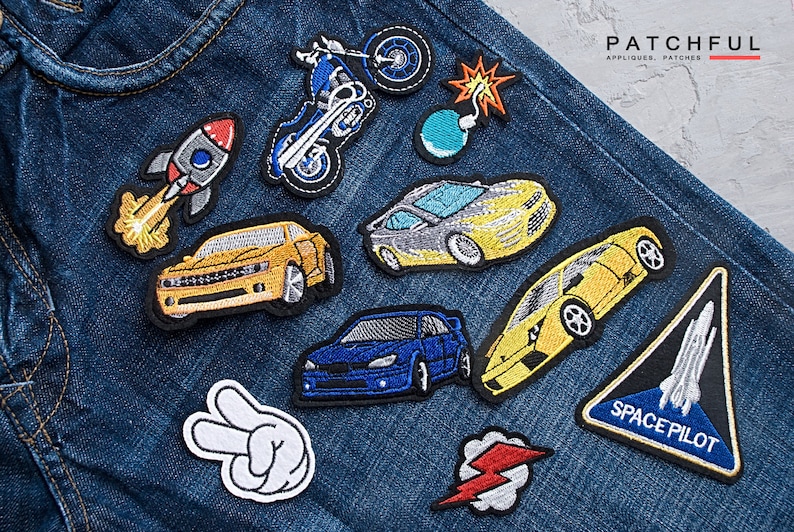 Yellow Car Patch 90mm, Iron-on Embroidered Applique, Car Badge ...
