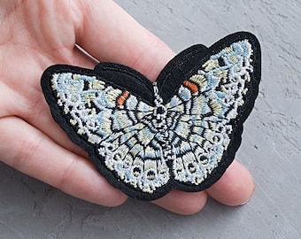 Embroidered Butterfly Patch, Insect Applique Jacket Motif, Iron-On - 78mm