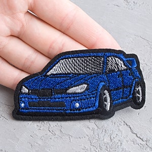 Blue car patch 85mm, Sports Race Car applique, Rally Blue Iron On Patch - 3 3/8"