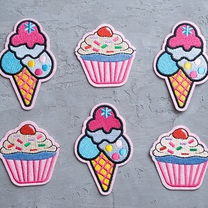 Embroidered Ice Cream Cone Patch, Pink Girly Food Applique, Iron-On Badge (85mm) image 5
