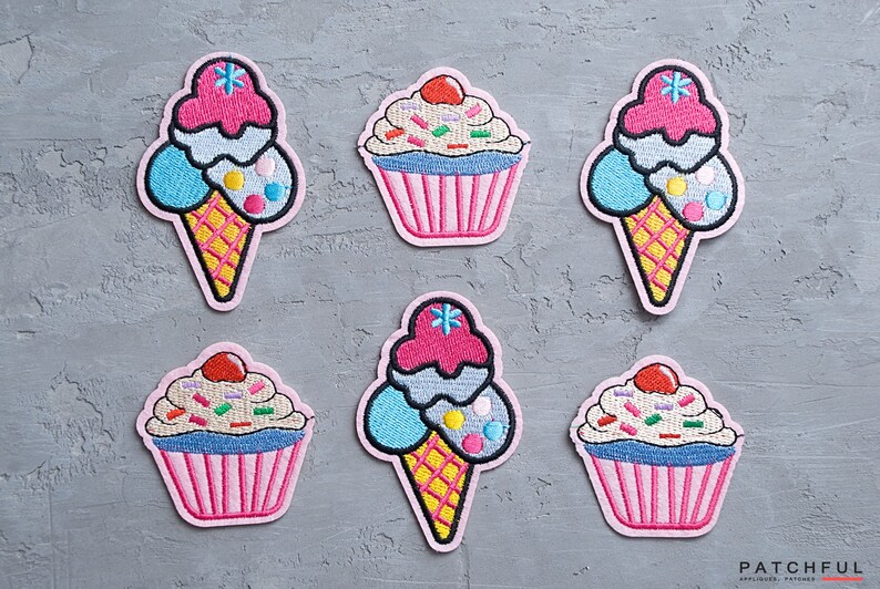 Embroidered Ice Cream Cone Patch, Pink Girly Food Applique, Iron-On Badge (85mm) image 5