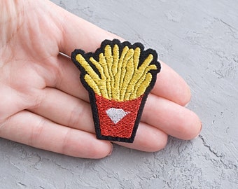French fries patch. Emoji style applique. Junk Fast Food patch. Iron On Applique. Teen badge. Backpack Jacket Accessory - 2"