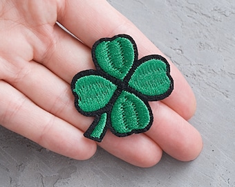 Good Luck Irish clover patch 1 3/4", St Patricks Day gift, Four-leaf clover Iron or sew on patch, Green applique, Embroidered patch