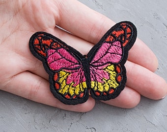 Red Butterfly Embroidered Iron on patch 67mm - 2 5/8"