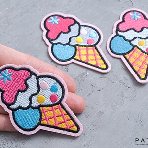 Embroidered Ice Cream Cone Patch, Pink Girly Food Applique, Iron-On Badge (85mm) image 4