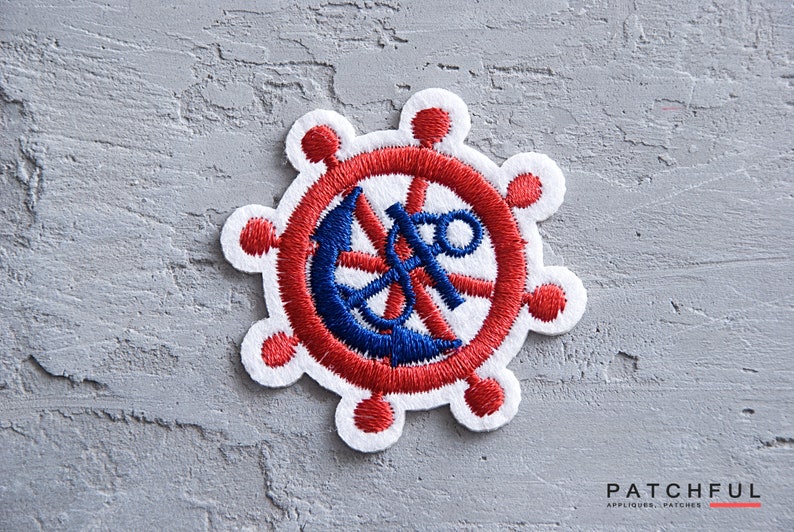 Nautical Patch 51mm, Blue Anchor Applique, Ship Captain Steering Wheel ...
