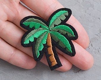 Green Palm Tree patch 50mm, Clothes embroidered Iron on patch, Tropical lover gift, Jungle Palm, Banana palm badge, Patches For Jacket - 2"