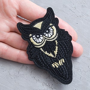 Cool owl patch 85cm, Bird iron on patch, Embroidered patch for jacket, DIY embroidery applique, Steampunk patch, Punk patch - 3 3/8&quot;