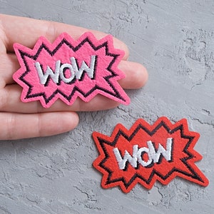 WOW word patch 65mm, Pop Culture Gift, Embroidered applique, Decorative patch, Applique motif, Cartoon iron-on patch - 2 9/16&quot;