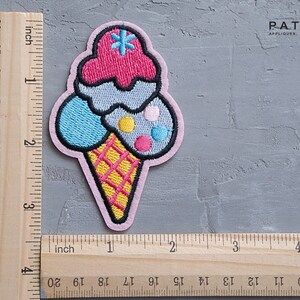 Embroidered Ice Cream Cone Patch, Pink Girly Food Applique, Iron-On Badge (85mm) image 3