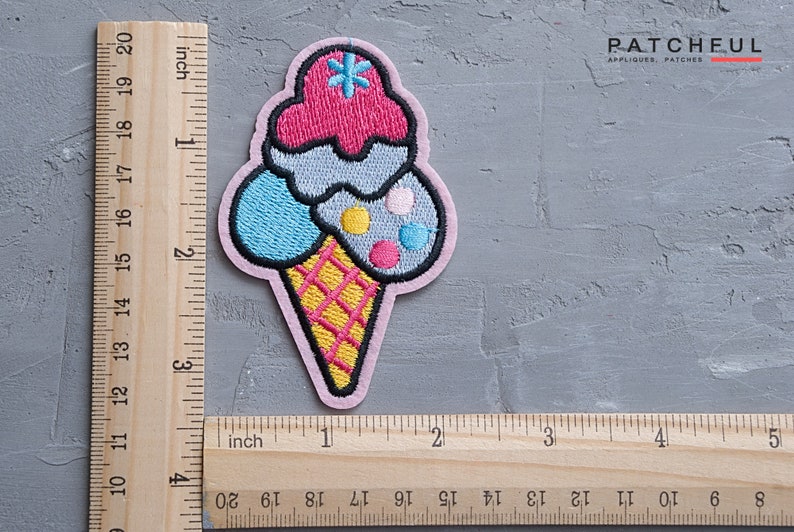 Embroidered Ice Cream Cone Patch, Pink Girly Food Applique, Iron-On Badge (85mm) image 3