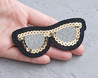 Large Sequin Sunglasses Patch, 95mm Backpack Jacket Accessory (Iron-On)