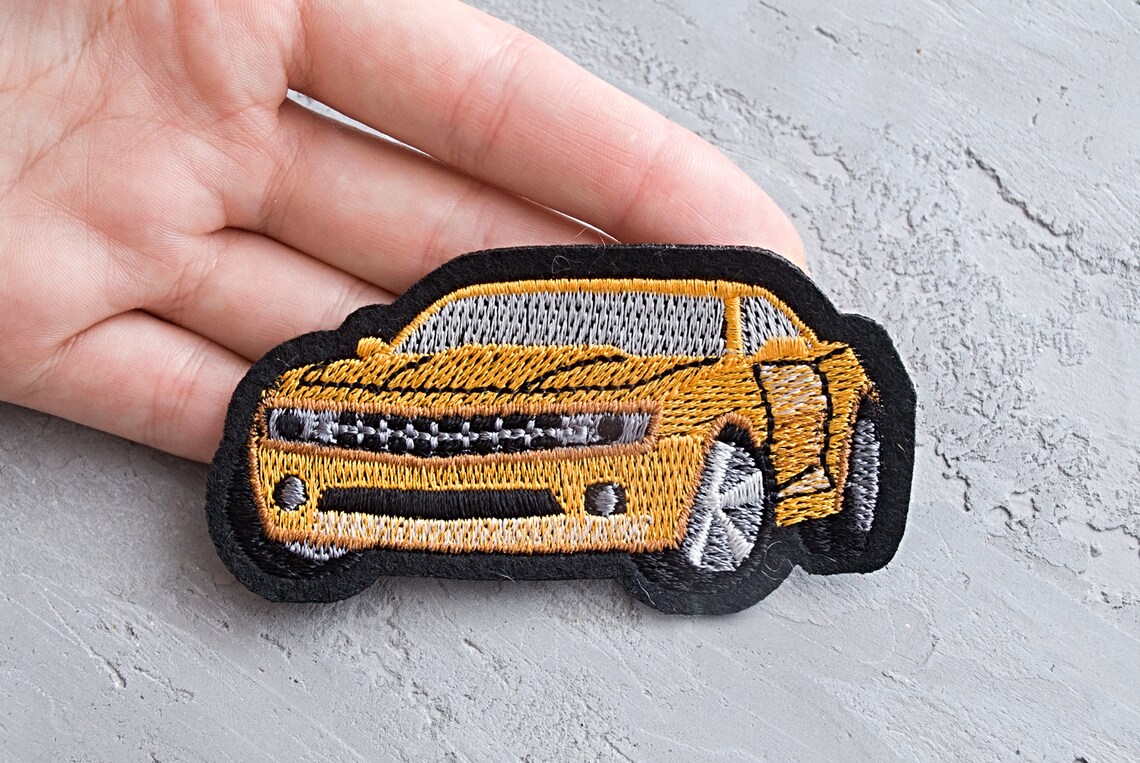 Yellow car patch 90mm Ironon embroidered applique Car Etsy