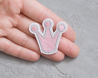 Princess crown Embroidered patch 43mm, Pink applique for Kids badge, jeans jacket - 1 11/16"
