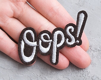 Oops iron-on patch 60mm, Embroidered applique, Jacket patch, Cartoon slang word applique motif, Speech notions - 2 3/8&quot;