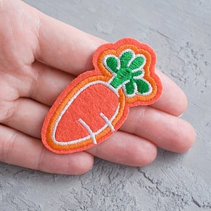 Carrot embroidered applique 65mm, Vegan Veggie iron-on patch, Vegetarian decorative badge, Vegan Gift, Rabbit food patch - 2 9/16&quot;