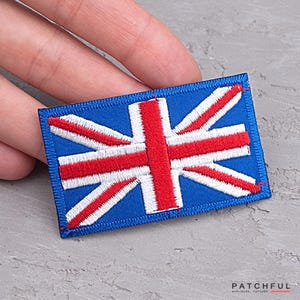UK Flag patch, United Kingdom Great Britain flag iron on / sew On badge, Jacket Bag T Shirt Hat applique, Travel Souvenir gift - 2 9/16&quot;