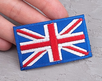 UK Flag patch, United Kingdom Great Britain flag iron on / sew On badge, Jacket Bag T Shirt Hat applique, Travel Souvenir gift - 2 9/16&quot;