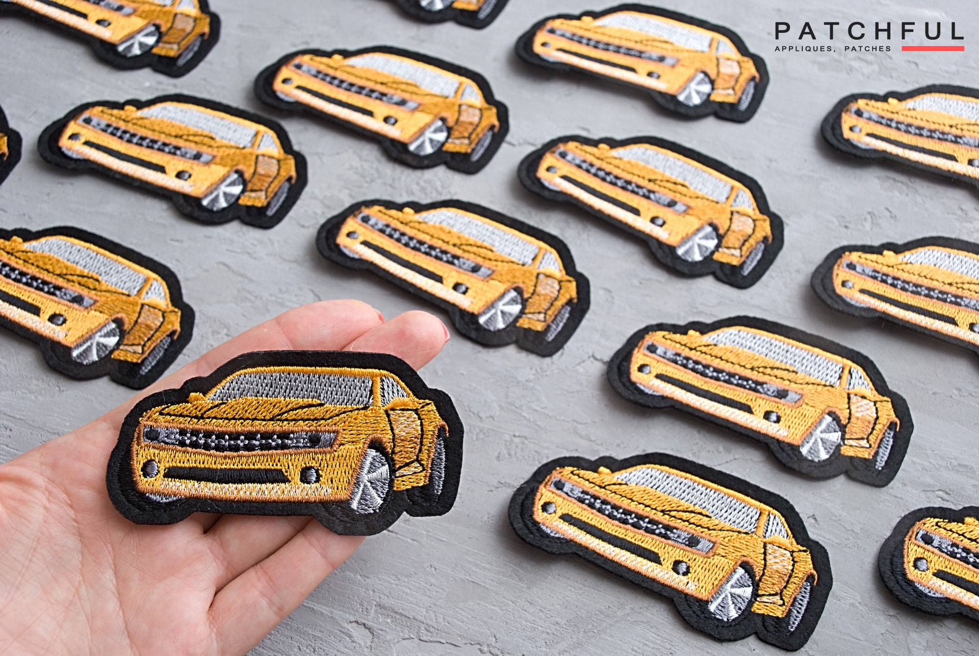 Yellow car patch 90mm Ironon embroidered applique Car Etsy