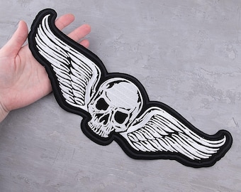 Geflügelter Biker Biker Aufnäher, Gothic Biker Aufnäher, Biker Patch, Flügel Aufnäher für Jacken - 36cm
