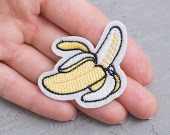 2 3/16"Bananen Bügelbild 55mm, Tropische Früchte, gestickte Applikation, lustiges Geschenk, Popkultur Bananen Applikation, Kinder Geschenk, DIY Handwerk - 2 3/16"