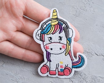 Rainbow Unicorn Patch, Iron-On or Sew-On Embroidered Applique, 3 1/4"